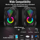 Computer Speakers,Wired PC Speaker 2.0 USB Gaming Powered Stereo Mini Multimedia Volume Control with RGB Lights 3.5mm Aux Input