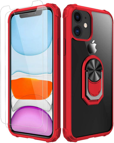 iPhone 11 Case, [ Military Grade ] with [ Glass Screen Protector] 15ft. Drop Tested Protective Case | Kickstand | Compatible with Apple iPhone 11 Case -Red