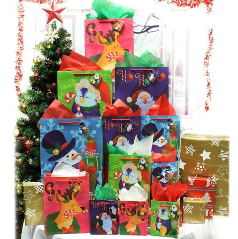 Christmas Bags Set With Wrapping Papers And Tissue Papers, 36 Pcs