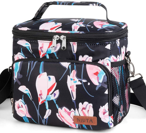 NIUTA Lunch Bag for Women, Men, Leakproof Thermal Reusable Lunch Box for Adult & Kids, Lunch Cooler Tote with Shoulder Strap for Office Work (Rhododendron)