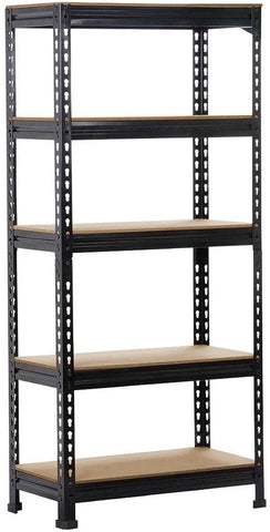 Black Adjustable 5-Shelf Shelving Unit Storage Rack Utility Rack Garage Shelves Display Rack Steel Boltless Rivet Rack,59.1 inches Height 1-Pack