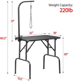 AEDILYS 32-inch Foldable Pet Dog Grooming Table with Adjustable Height Arm Drying Table for Home w/Noose for Small Dogs Cats Non-Slip Maximum Capacity Up to 220lbs Black