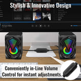 Computer Speakers,Wired PC Speaker 2.0 USB Gaming Powered Stereo Mini Multimedia Volume Control with RGB Lights 3.5mm Aux Input