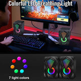 Computer Speakers,Wired PC Speaker 2.0 USB Gaming Powered Stereo Mini Multimedia Volume Control with RGB Lights 3.5mm Aux Input