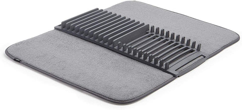 Rack and Microfiber Dish Drying Mat-Space-Saving Lightweight Design Folds Up for Easy Storage, 24 x 18 inches, Standard, Charcoal