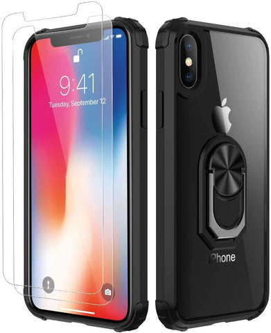 iPhone Xs MAX Case,[ Military Grade ] with [ Glass Screen Protector] 15ft. Drop Tested Protective Case | Kickstand | Compatible with Apple iPhone Xs MAX Case 6.5 inch -Black