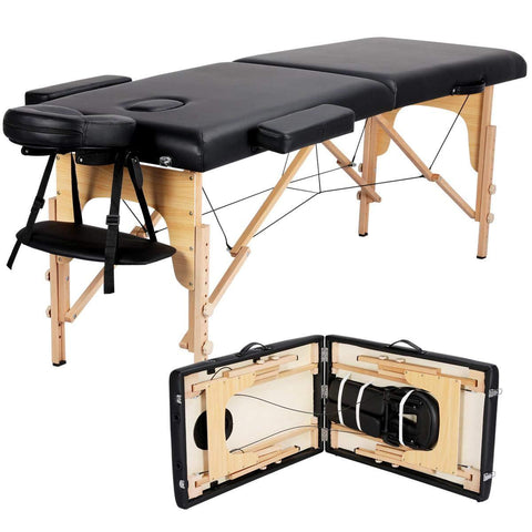 Massage Table Portable Massage Bed Massage Therapy Table Spa Bed 84 Inch Adjustable 2 Fold Salon Bed Face Cradle Bed Black