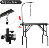 AEDILYS 32-inch Foldable Pet Dog Grooming Table with Adjustable Height Arm Drying Table for Home w/Noose for Small Dogs Cats Non-Slip Maximum Capacity Up to 220lbs Black