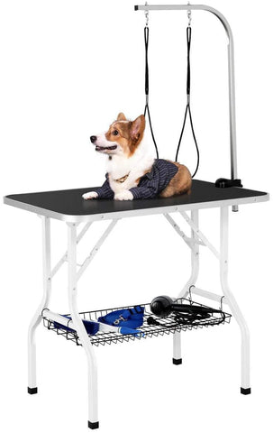 AEDILYS Pet Dog/Cat Grooming Table Foldable Height Adjustable - 36-inch Drying Table for Home w/Double Loops/Mesh Tray Maximum Capacity Up to 220lbs Black