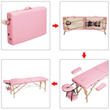 Massage Table Portable Massage Bed Massage Therapy Table Spa Bed 84 Inch Adjustable 2 Fold Salon Bed Face Cradle Bed Pink