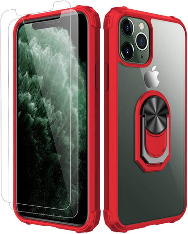iPhone 11 pro Case,[ Military Grade ] with [ Glass Screen Protector] 15ft. Drop Tested Protective Case | Kickstand | Compatible with Apple iPhone 11 pro 5.8 Inch -Red