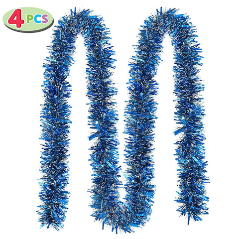 6.6 Ft. Christmas Blue Sparkly Tinsel Garland, 4 Pcs
