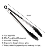 Premium Stainless Steel Locking Kitchen Tongs with Silicon Tips-for Cooking, Serving, Grill, BBQ & Salad \xef\xbc\x88Black)