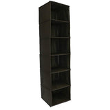 Long Soft Fabric Over Closet Rod Hanging Storage Organizer with 6 Shelves for Clothes, Leggings, Lingerie, T Shirts - Textured Print with Solid Trim - Black