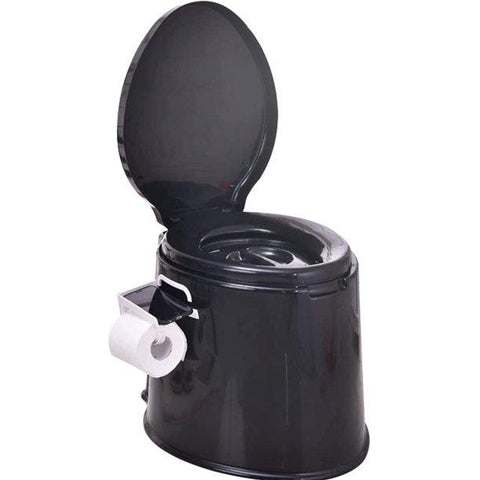 Portable Travel Camping Toilet with Detachable Inner Bucket and Removable Toilet Paper Holder, Black
