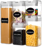 Airtight Food Storage Containers, 5 Pieces Plastic Cereal Containers with Lock Lids, BPA Free Kitchen Pantry Organization Containers Great for Flour, Cereal & Sugar - Include Labels and Marker