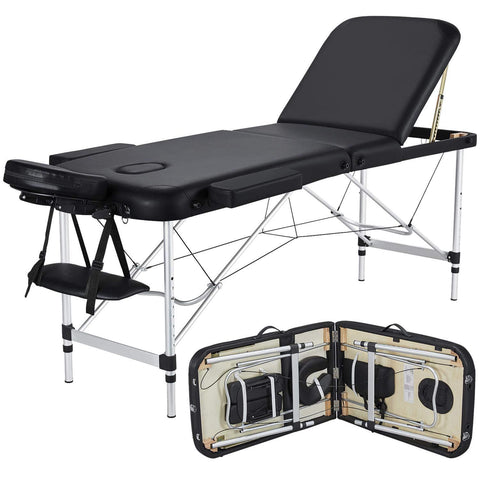 Massage Table Portable Massage Bed 3 Folding 84 Inch Aluminium Frame Lightweight Height Adjustable Salon Spa Table - Black