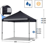 AEDILYS 10x10 Pop up Canopy Tent - Heavy Duty Waterproof Adjustable Commercial Instant Canopy, Camping Canopy with Wheeled Bag, Canopy Sandbags x4, Tent Stakesx4 - Black