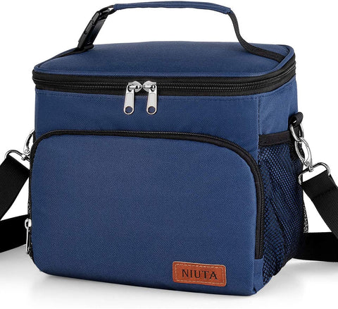 NIUTA Lunch Bag for Women, Men, Leakproof Thermal Reusable Lunch Box for Adult & Kids, Lunch Cooler Tote with Shoulder Strap for Office Work (Dark Blue)