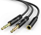 Headphone Splitter for Computer 3.5mm Female to 2 Dual 3.5mm Male Headphone Mic Audio Y Splitter Cable Smartphone Headset to PC Adapter Black