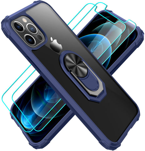 Amuoc Compatible with iPhone 12 case(2020)| iPhone12 pro Case(2020), [ Military Grade ] with [ Glass Screen Protector] 15ft. Drop Tested Protective Case | Kickstand | 6.1 Inch -Royal Blue