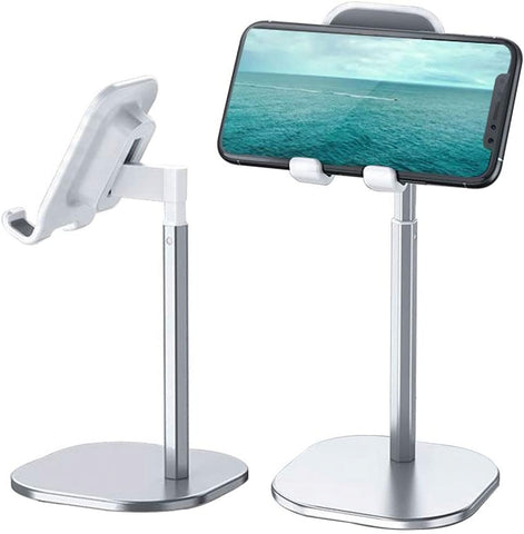 Cell Phone Stand for Desk Angle Height Adjustable Phone Holder Cell Phone Holder for Desk Cellphone Dock Compatible with All Mobile Phones (Silver)