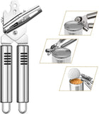 Can Opener, Kitchen Stainless Steel Heavy Duty Can Opener Manual Smooth Edge Durable Food Safe Cut Tool 3-in-1 Tin Beer Jar Bottle Opener Hand Grip