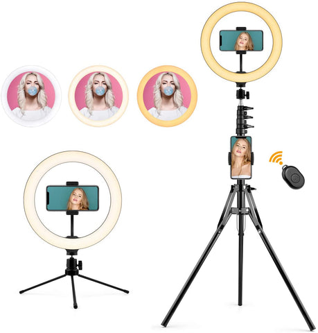 10" Ring Light Upgraded Selfie Ring Light with Tripod Stand & Cell Phone Holder Dimmable LED Circle Lights for Live Stream, Makeup, YouTube Video, TikTok, Selfie Photography iPhone Android