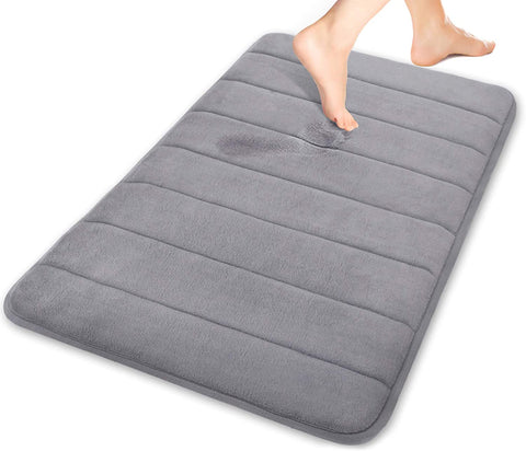 Niuta Memory Foam Bath Mat Rug, 17" X 24" Comfortable, Soft, Super Water Absorption, Machine Wash, Non-Slip, Thick, Easier to Dry for Bathroom Floor Rugs, Gray