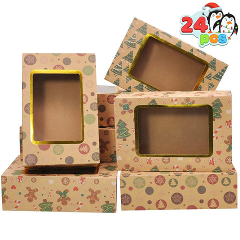 Christmas Foil Cookie Kraft Pattern Gift Box, 24 Pcs