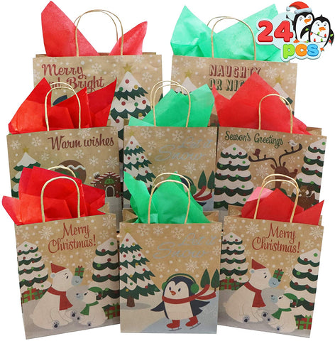 24 Pcs Bulk Christmas Kraft Gift Bags