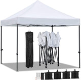 AEDILYS Pop Up Canopy Tent, Commercial Instant Shelter Tent, Heavy Duty Event Tent Pavilion, Portable Waterproof Canopy Folding, Wheeled Bag, Canopy Sandbags x4, Tent Stakesx4, 10x10 FT (White)