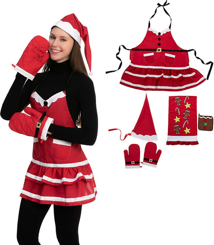 Lady Santa Apron and Kitchen Set, 6 pcs