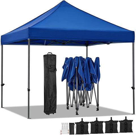 AEDILYS 10x10 Pop up Canopy Tent - Commercial Instant Canopy Camping Canopy, Heavy Duty Waterproof Adjustable, with Wheeled Bag, Canopy Sandbags x4, Tent Stakesx4 - Navy Blue