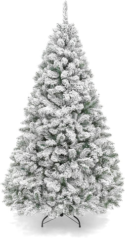 AEDILYS 7.5ft Premium Snow Flocked Artificial Holiday Christmas Pine Tree for Home, Office, Party Decoration w/ 1,346 Branch Tips, Metal Hinges & Foldable Base
