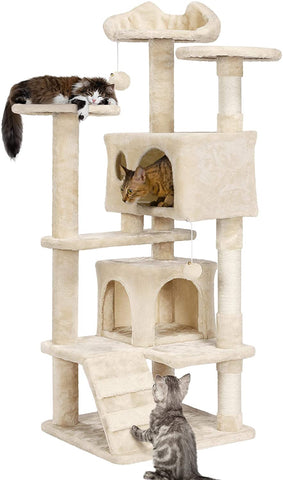 AEDILYS 54.5in Cat Tree Tower Condo Furniture Scratch Post for Kittens Pet House Play
