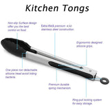 Premium Stainless Steel Locking Kitchen Tongs with Silicon Tips-for Cooking, Serving, Grill, BBQ & Salad \xef\xbc\x88Black)