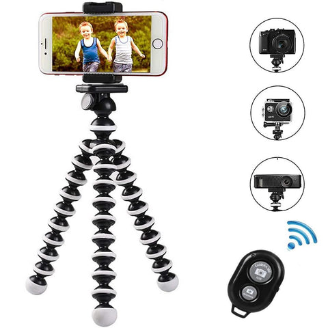 Phone Tripod, Portable and Adjustable Tripod Stand Holder with Universal Clip and Remote Compatible with Most Smartphones, GoPros, and Cameras