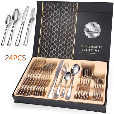 24 Piece Silverware Flatware Cutlery Set