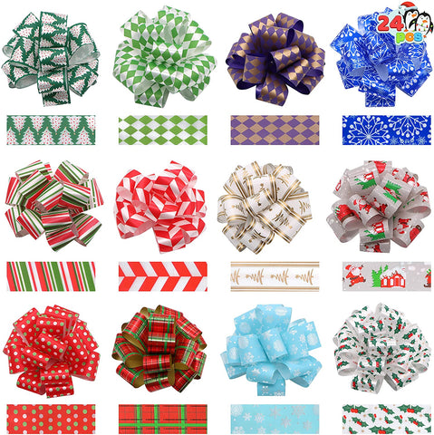 24 Christmas Gift Wrap Ribbon Pull Bows