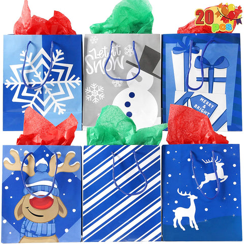 20 Pcs Christmas Holiday Blue Paper Gift Bags