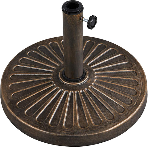 AEDILYS 18 Inch 26.5lbs Outdoor Patio Umbrella Base Round All Weather Umbrella Stand for Patio, Deck & Garden, Bronze