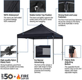 AEDILYS 10x10 Pop up Canopy Tent - Heavy Duty Waterproof Adjustable Commercial Instant Canopy, Camping Canopy with Wheeled Bag, Canopy Sandbags x4, Tent Stakesx4 - Black