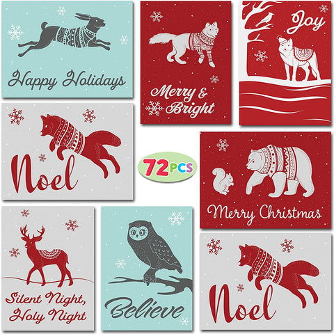 72 Christmas Animal Greeting Cards with Envelopes