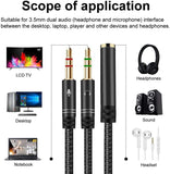 Headphone Splitter for Computer 3.5mm Female to 2 Dual 3.5mm Male Headphone Mic Audio Y Splitter Cable Smartphone Headset to PC Adapter Black