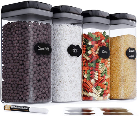 Food Storage Container - 4 PC Set/All Same Size - Kitchen & Pantry Organization - Ideal for Cereal, Spaghetti, Noodles, Pasta & Flour - Plastic Canisters with Lids