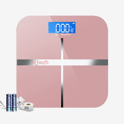 Body Weight Bathroom Scale with Step-On Technology, 400 Lb, Body Tape Measure Included, Pink