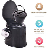 Portable Travel Camping Toilet with Detachable Inner Bucket and Removable Toilet Paper Holder, Black