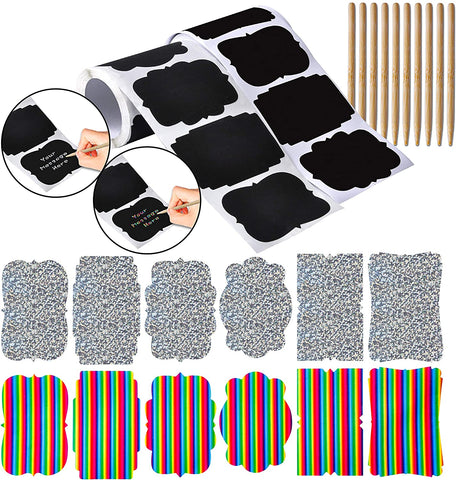 240 Pcs Holographic and Multicolor Scratch Off Elegant Sticker Labels