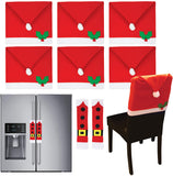6 Piece Chair Cover Santa Claus Hat with Two Door Handle Covers